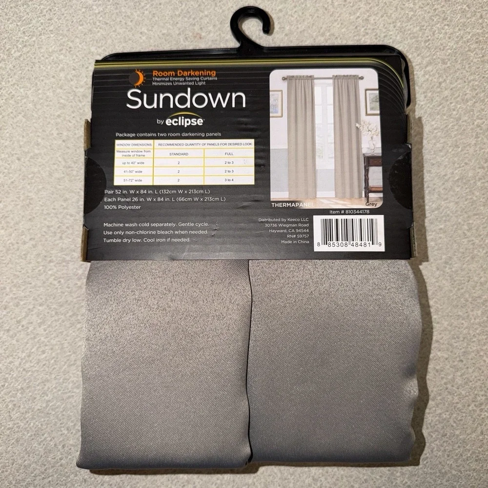 Sundown By Eclipse Room Darkening Rod Pocket Panel‎ Pair Gray Curtains 26